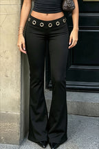 Metal Eyelet Waist Flared Pants