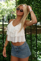 Asymmetric Ruffle Cami Fitted Crop Top