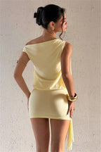 One Shoulder Draped Ruched Mini Dress