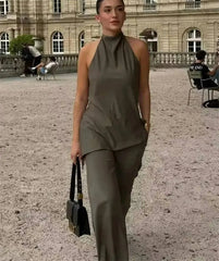 Halter Camis Wide Leg Pant Suit