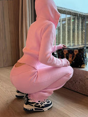 Solid Hooded Straight Knit Set