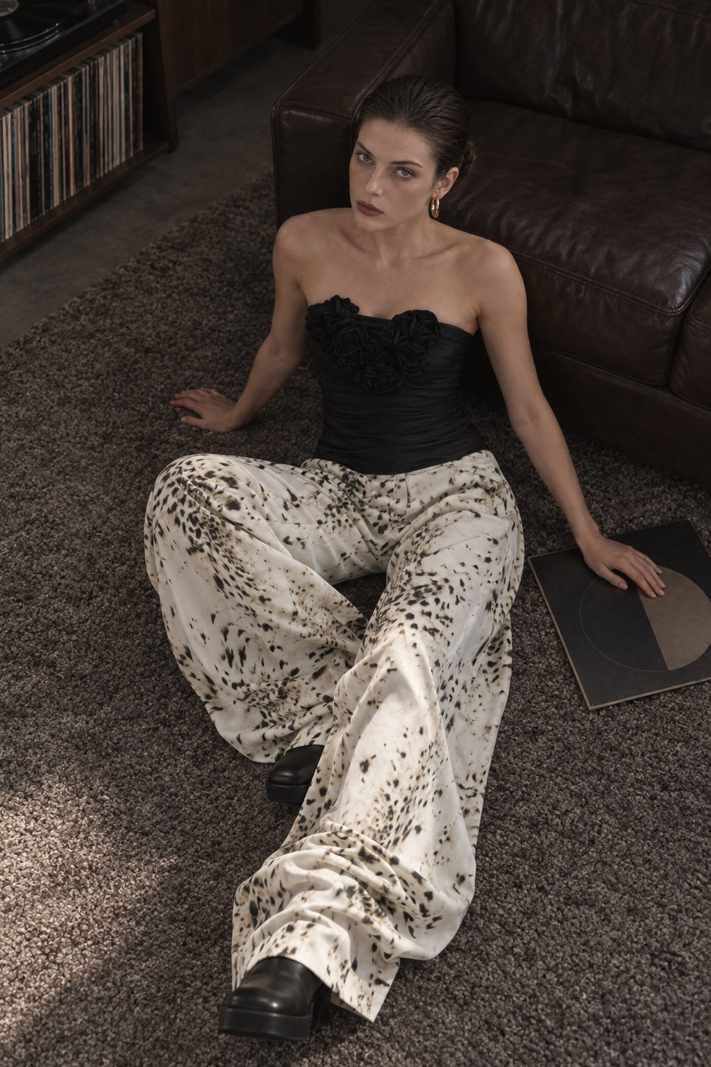 Retro Washed Leopard Wide Leg Jeans