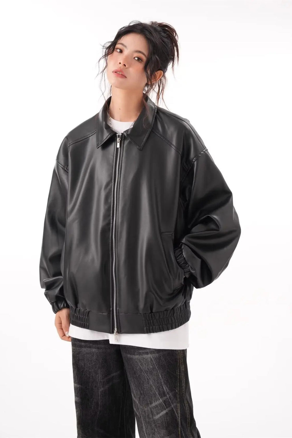 Vintage PU Leather Lapel Jacket
