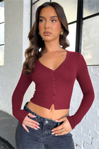 Y2K Ribbed Regular Shoulder Button Cardigan  Crop Top