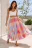 Elastic Waist Colorful Plaid Flared Maxi Skirt