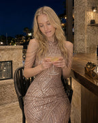 Sequin Halter Mermaid Maxi Party Dress
