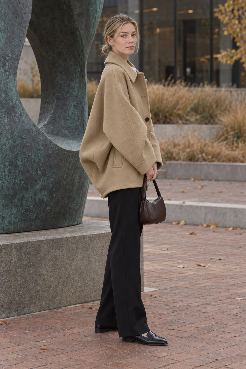 Batwing Sleeve Wool Blend Coat