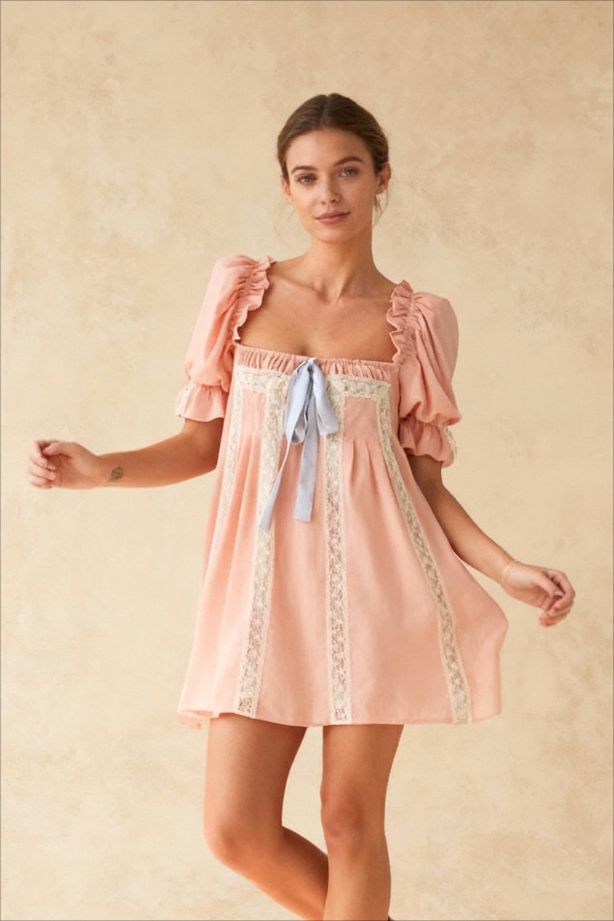 Square Neck Puff Sleeve Mini Dress Secondary image