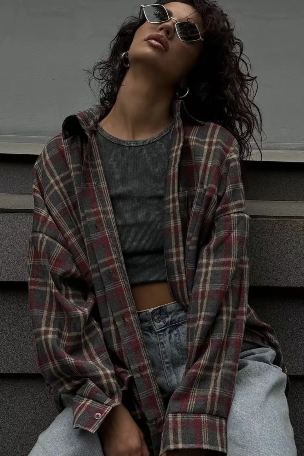 Retro Plaid Collared Blouse Secondary image