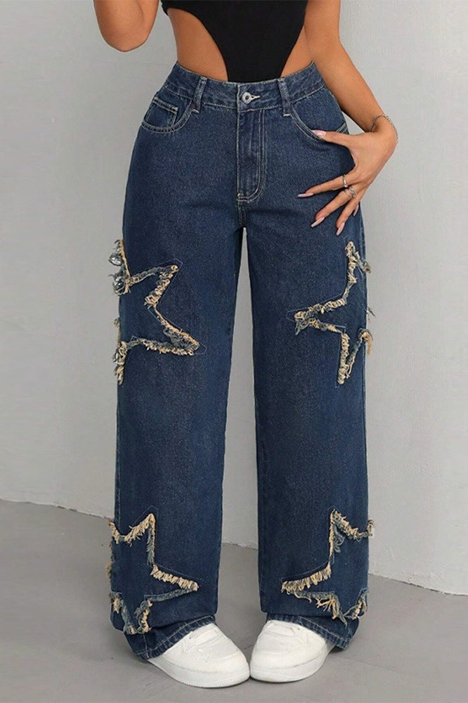 Y2K Star Patch High Street Slim Straight Floor Length Jeans Secondary image