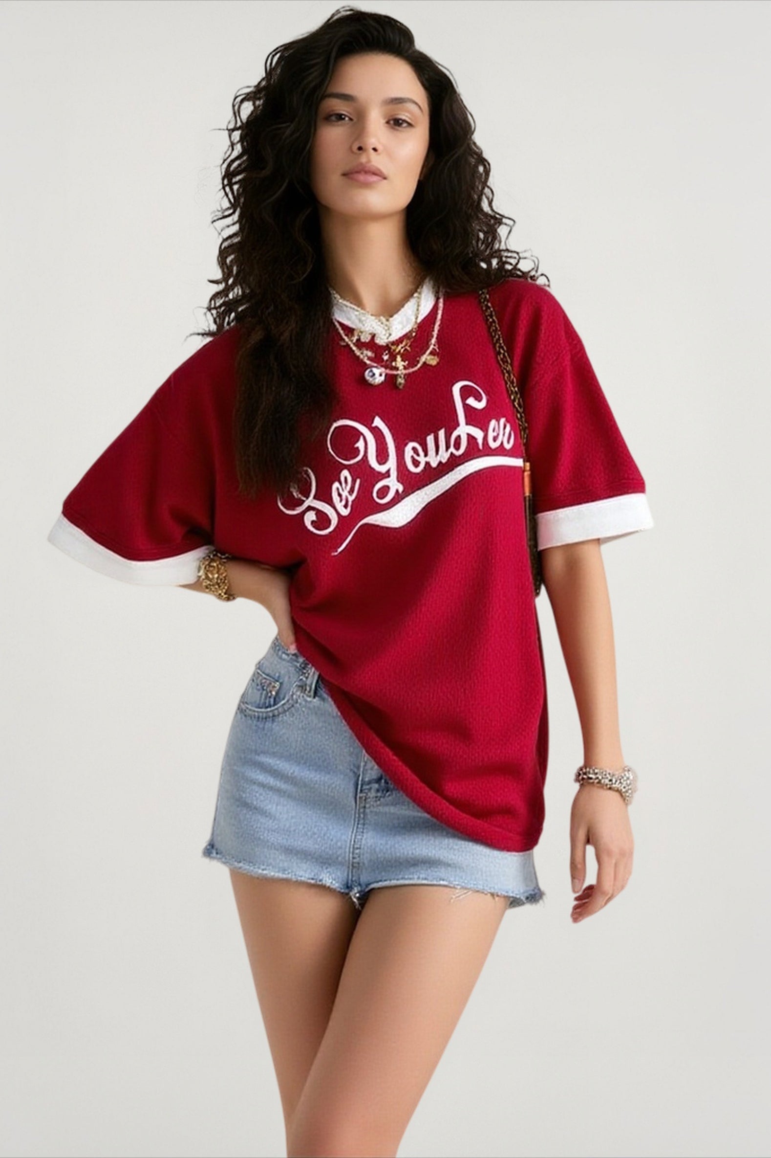V Neck Mesh Letter T-shirts Main image