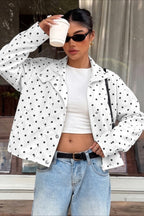 Polka Dot High Collar Cropped Moto Jacket
