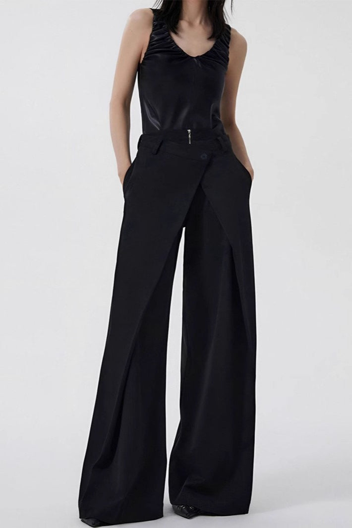 Asymmetric Layered Button Wide Leg Loose Pants Main image