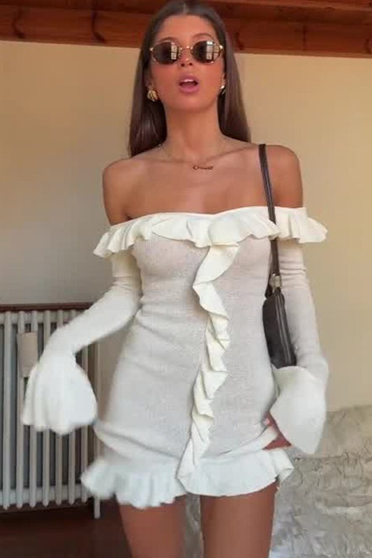 Ruffled Off-Shoulder Chic Bodycon Mini Sweater Dress Secondary image
