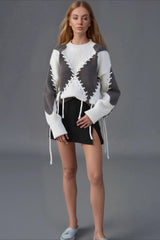 Rope Tie Color Block Knit Sweater