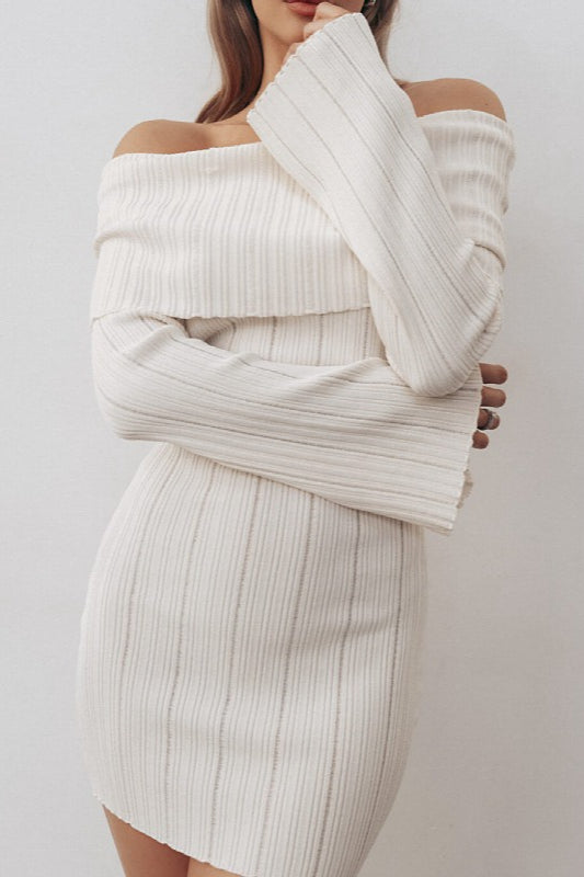 Off-Shoulder Long-Sleeve Bodycon Mini Sweater Dress Main image
