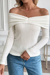 Textured Off Shoulder Slim Fit Sweater