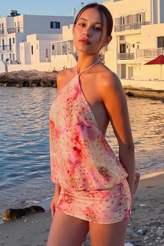 Printed Halter Tie Back Bodycon Slip Dress Main image
