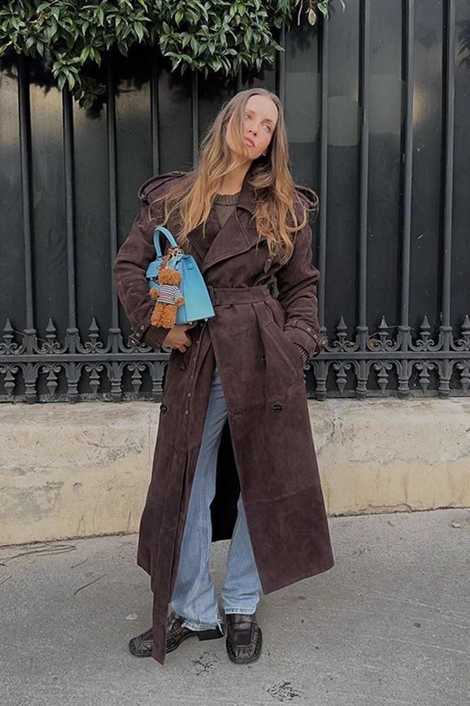 Wool Double Breasted Notched Lapel Tied Waist Overcoat Main image