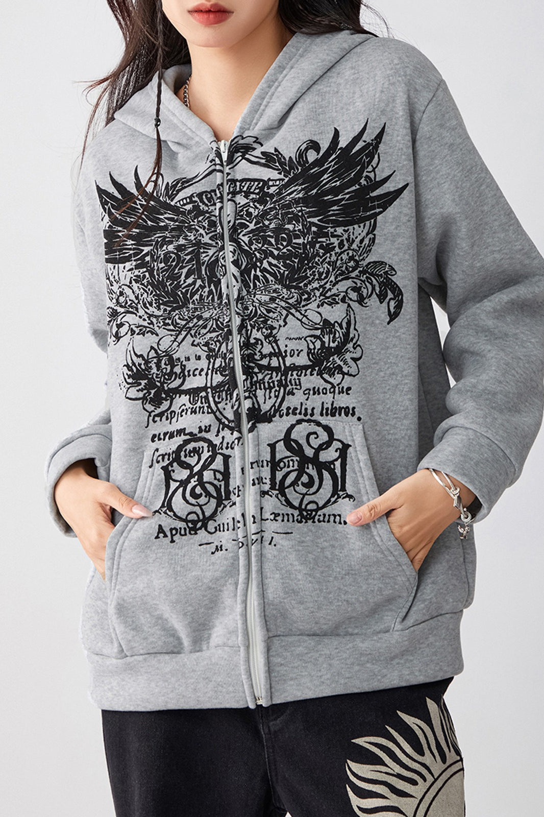 Graphic Print Zipper Hoodie Secondary image