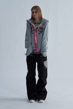 Star Graphic Contrast Zip Up Hoodie