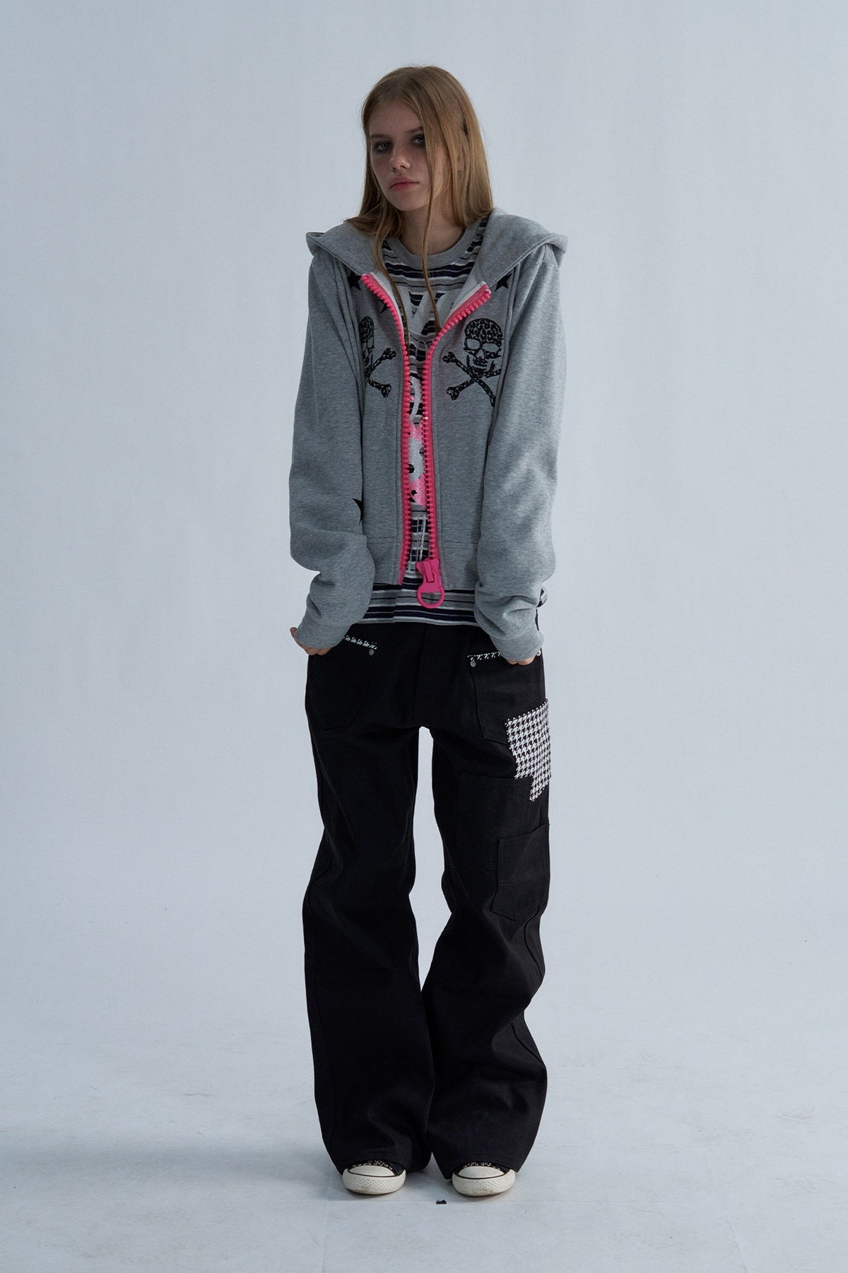 Star Graphic Contrast Zip Up Hoodie