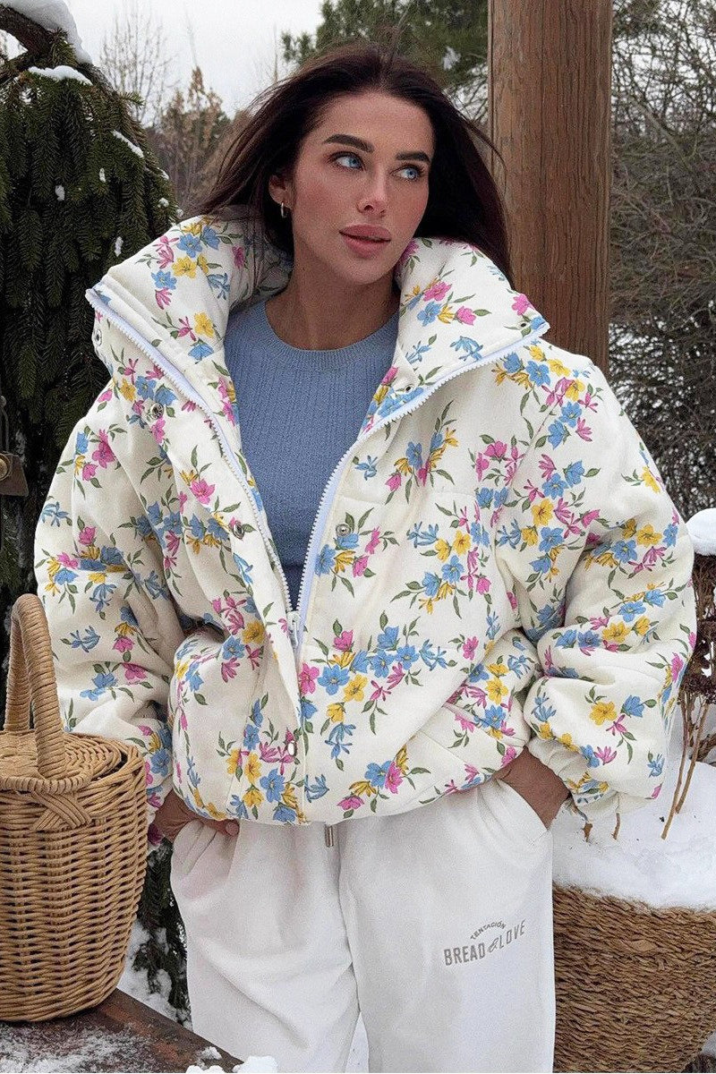 Printed Quilted Stand Collar Coat Main image