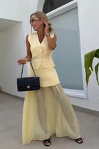 Button Front Two Piece Knit Vest Skirt Set
