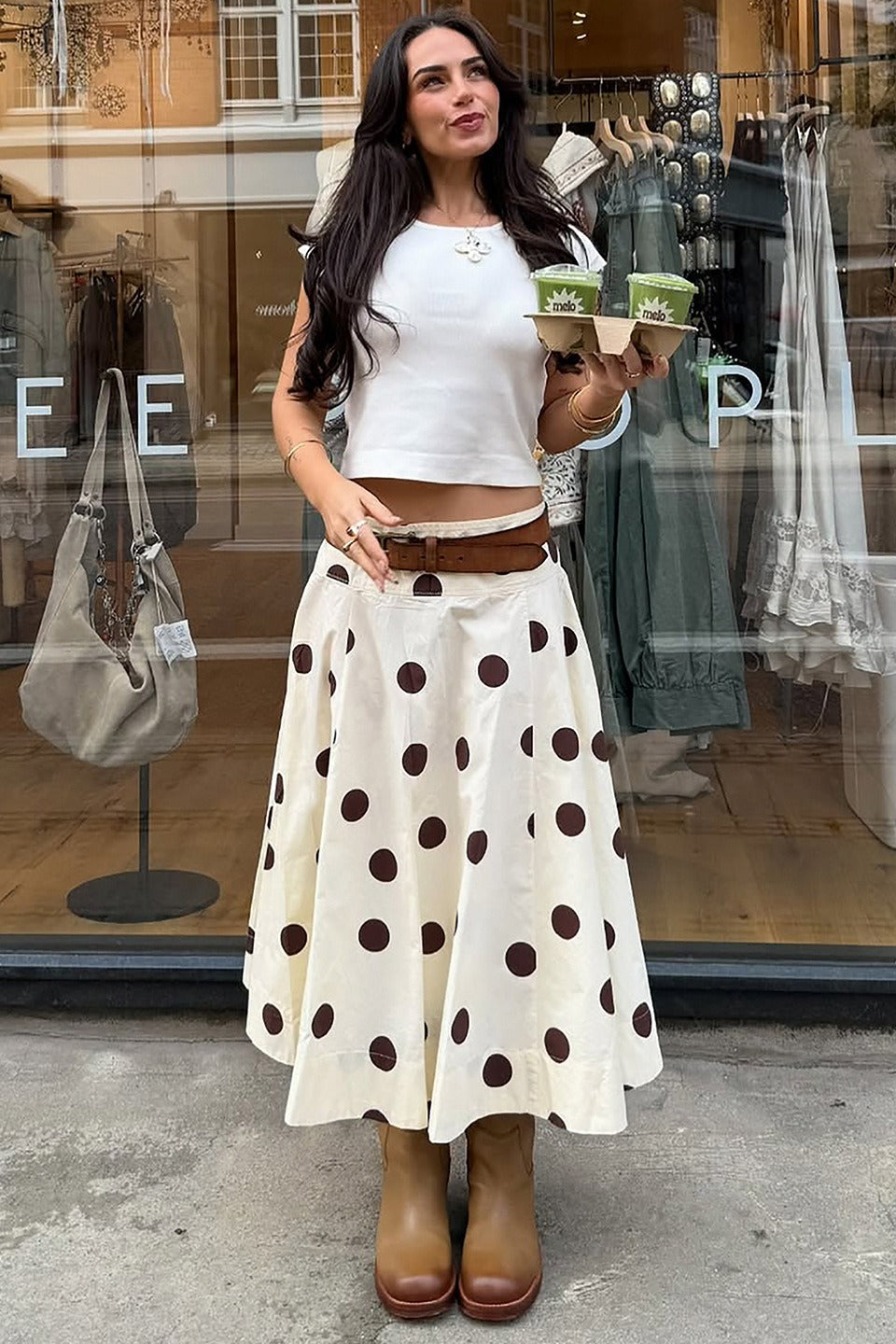 French Polka Dot Draped A-Line Skirt Main image