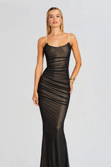 Mesh Ruched Strapless Slip Dress