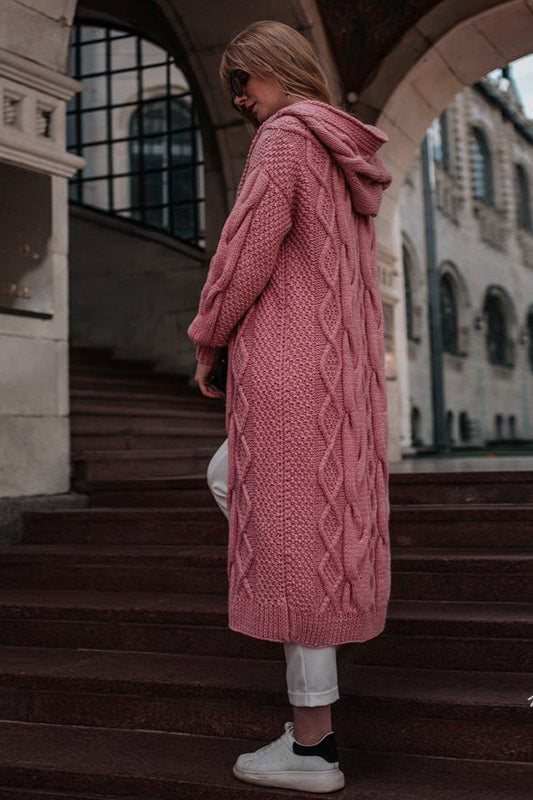 Solid Color Hooded Knit Sweater Secondary image