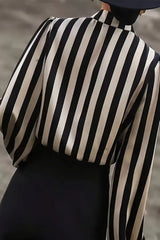 Striped Plus Size Satin Gold Button Elegant Workwear Blouse