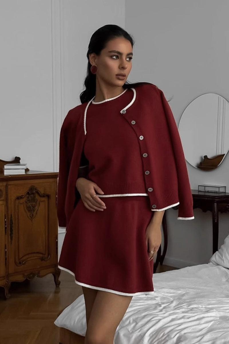 Loose Fit Tweed Cardigan Skirt Knit Set Main image