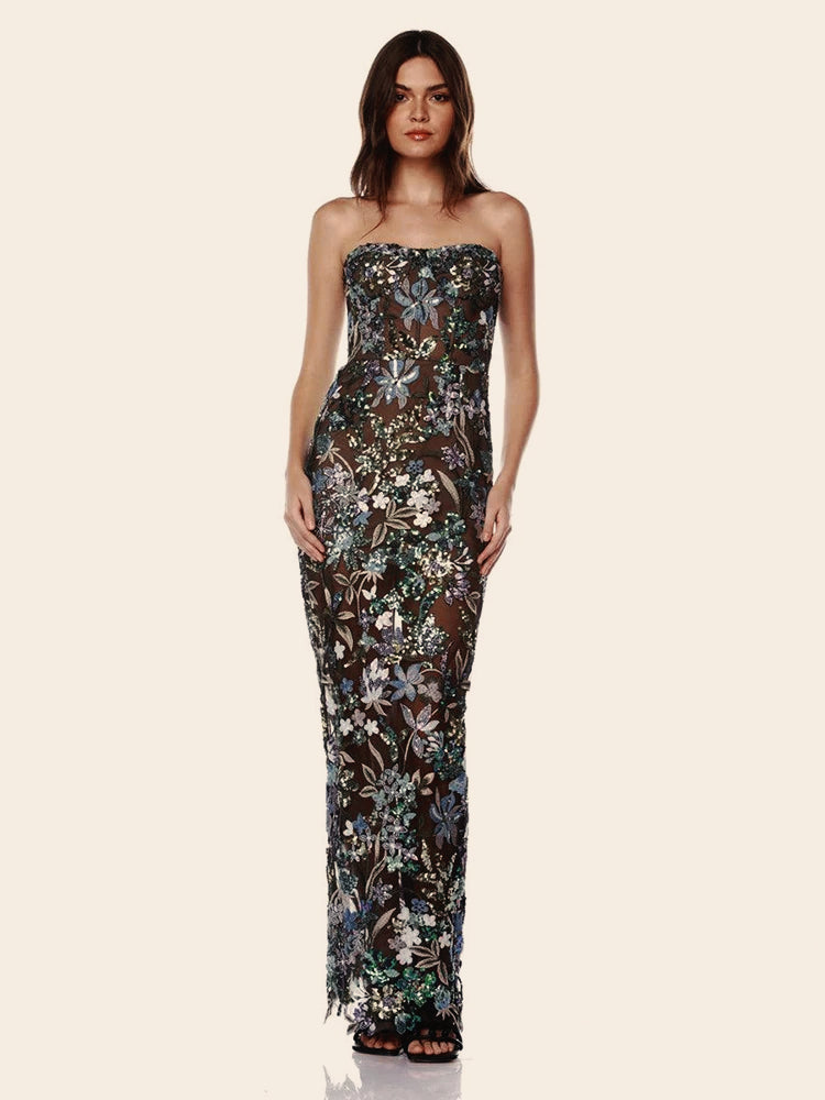 Embroidered Sleeveless Gown Floral Dress Secondary image