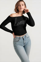 Off Shoulder Rhinestone Fitted T-shirts