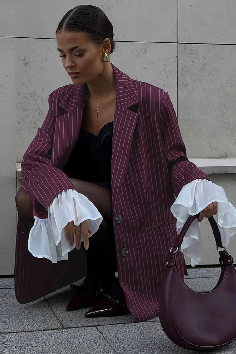Elegant Long Sleeve Stripe Blazer Secondary image