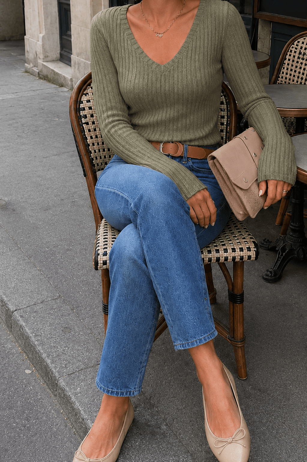 V-Neck Ribbed Skinny T-Shirt Main image