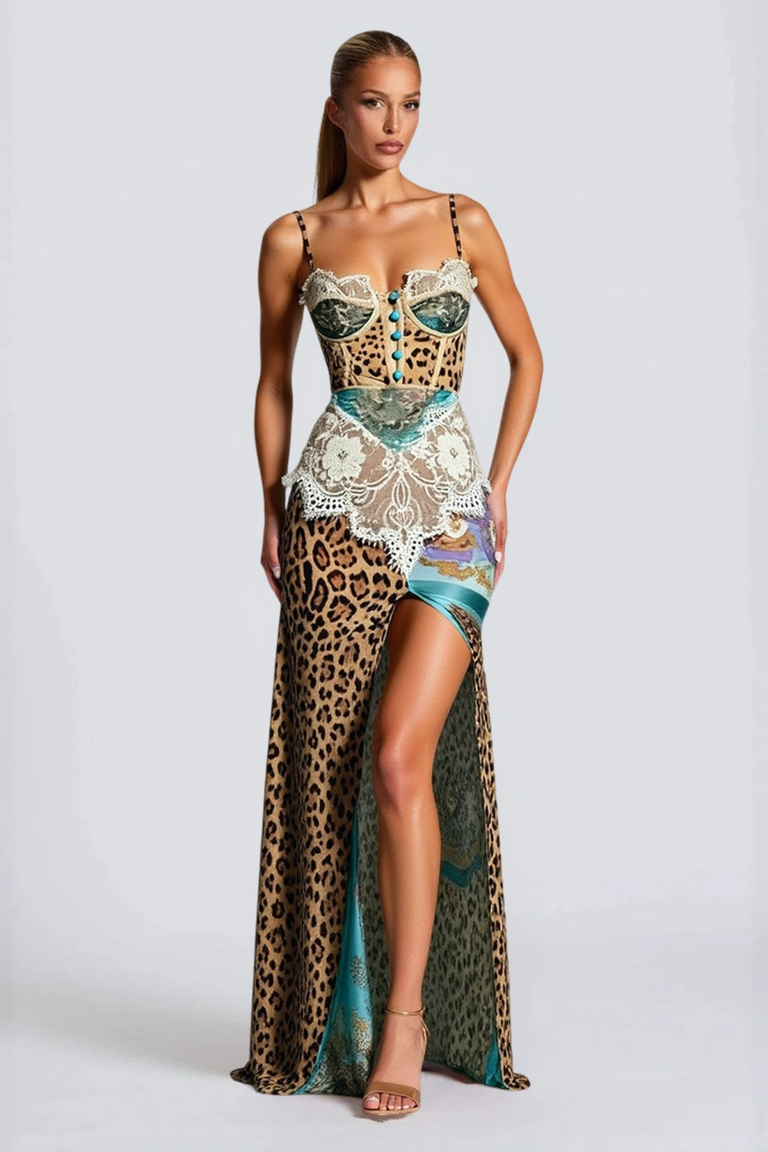Leopard Lace Mesh Midi Dress Main image