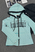 Striped Graphic Fitted Zip Up Hoodie