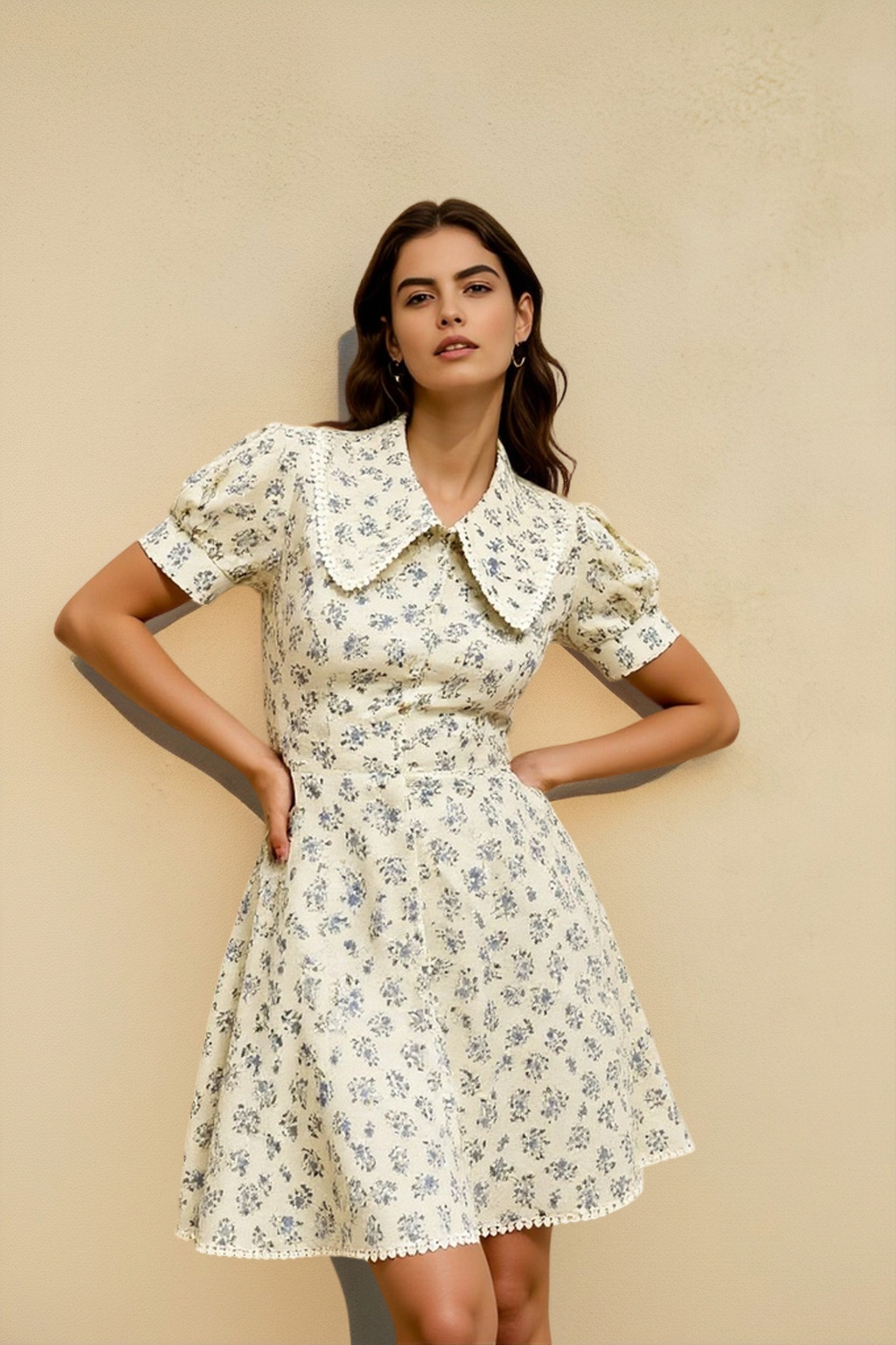 Floral Short Sleeve Peter Pan Collar Vacation Dress Secondary image