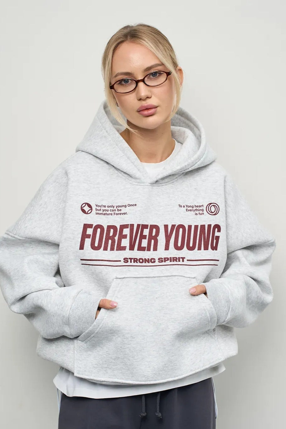 Forever Young Slogan Oversized Pullover Hoodie
