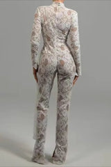 Lace Sheer High Neck Long Sleeve Jumpsuit