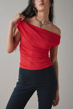 Printed One-Shoulder Ruched Crop Top