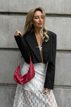 Pinstripe Cropped Open Front Structured Shoulder Coat