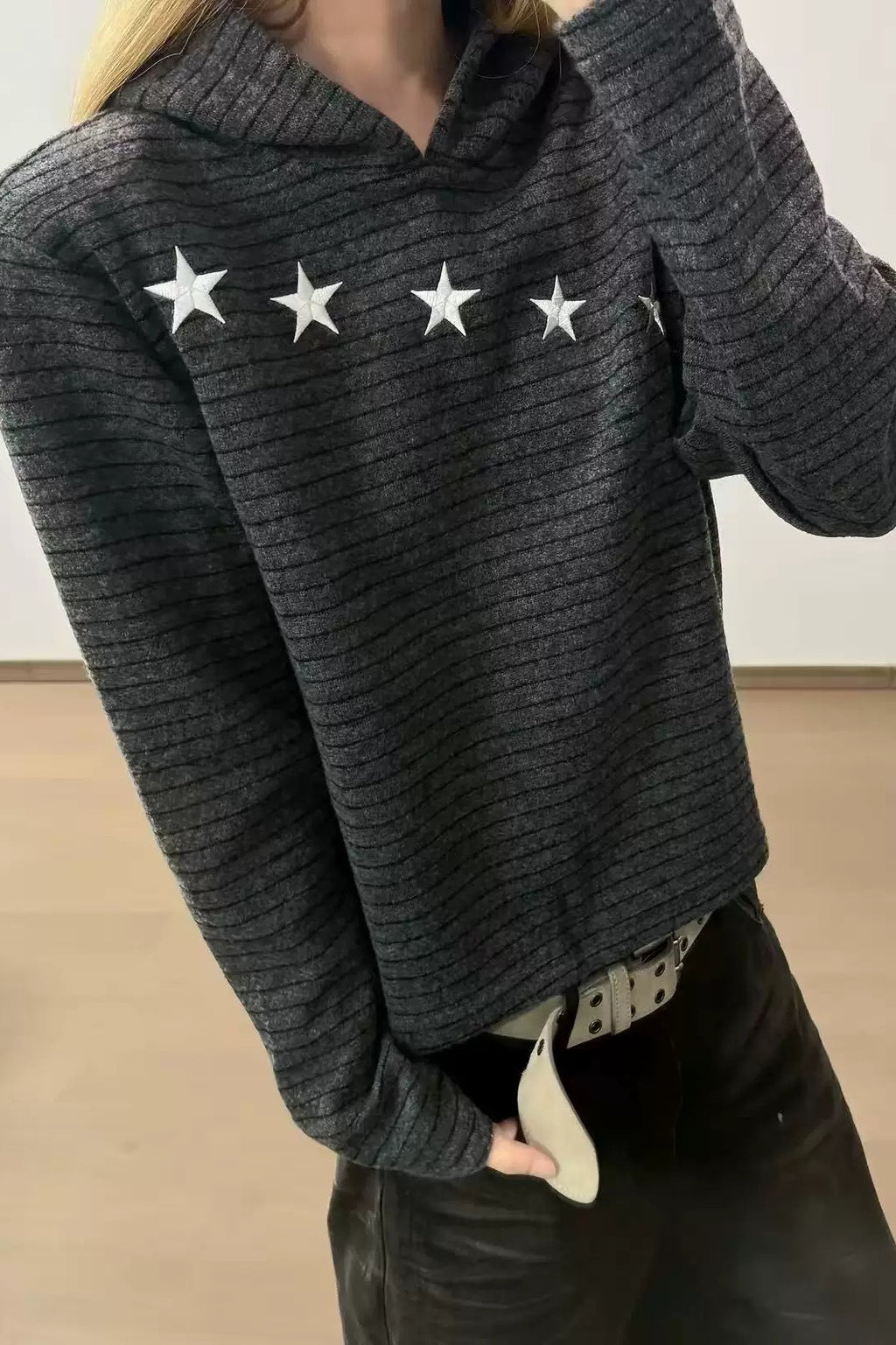 Retro Star Stripe Loose Fit Pullover Hoodie