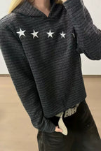 Retro Star Stripe Loose Fit Pullover Hoodie