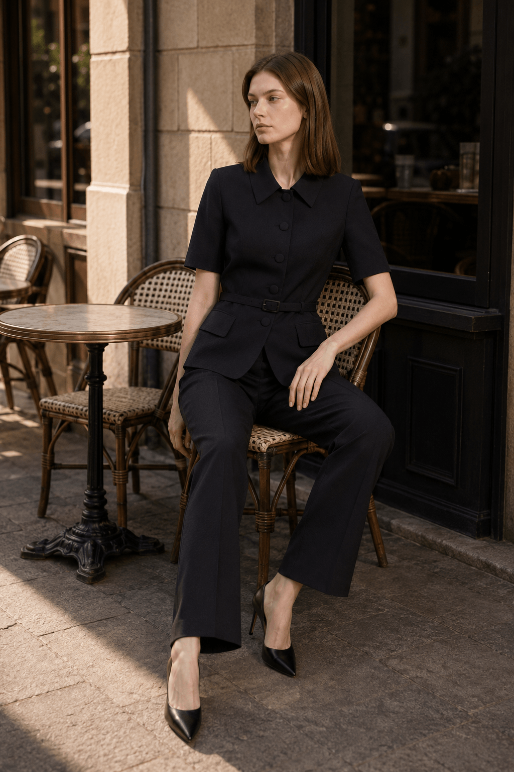 Square Neck Slim Fitted Two Piece Work Set Main image
