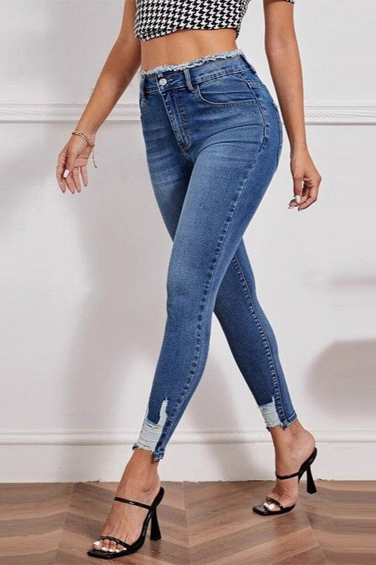 High Waist Butt Lifting Distressed Stretch Skinny Jeans Secondary image