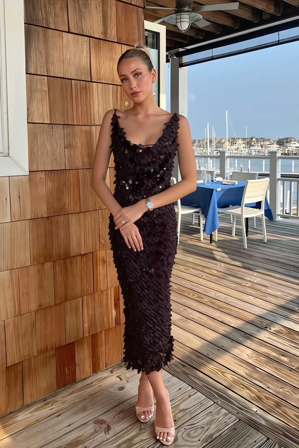 Sequin Scoop Neck Backless Maxi Party Dress