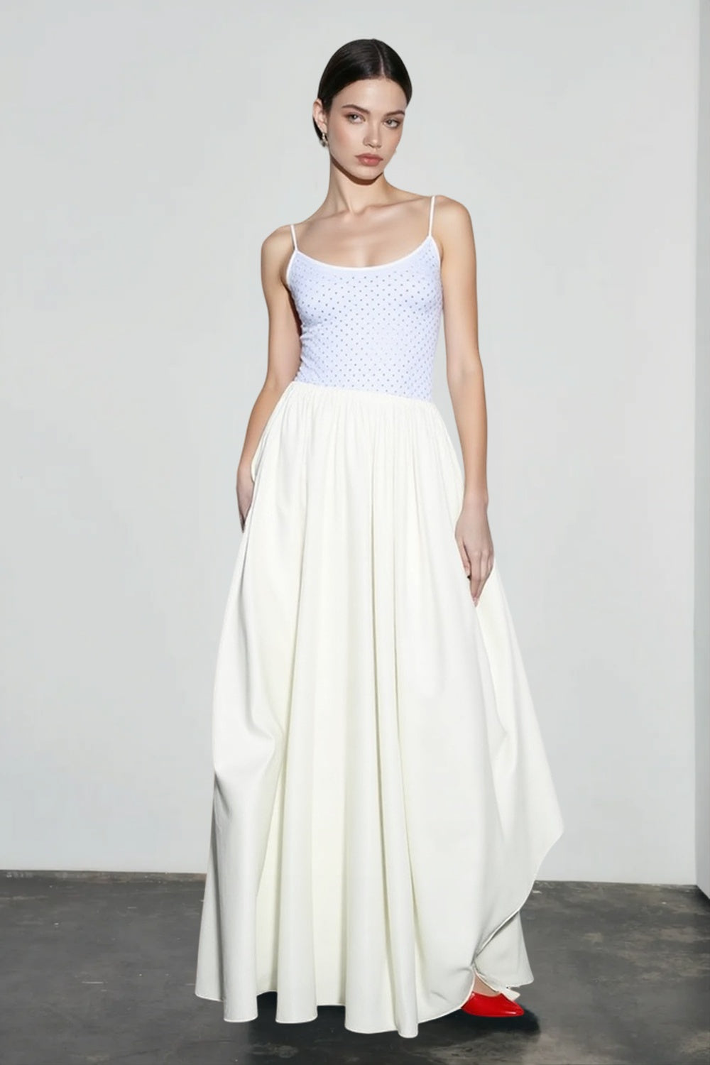 Solid Ruched Waist Flowy Vacation Skirt Main image